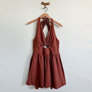 Francesca's Collections Rust Halter Mini Dress Romper